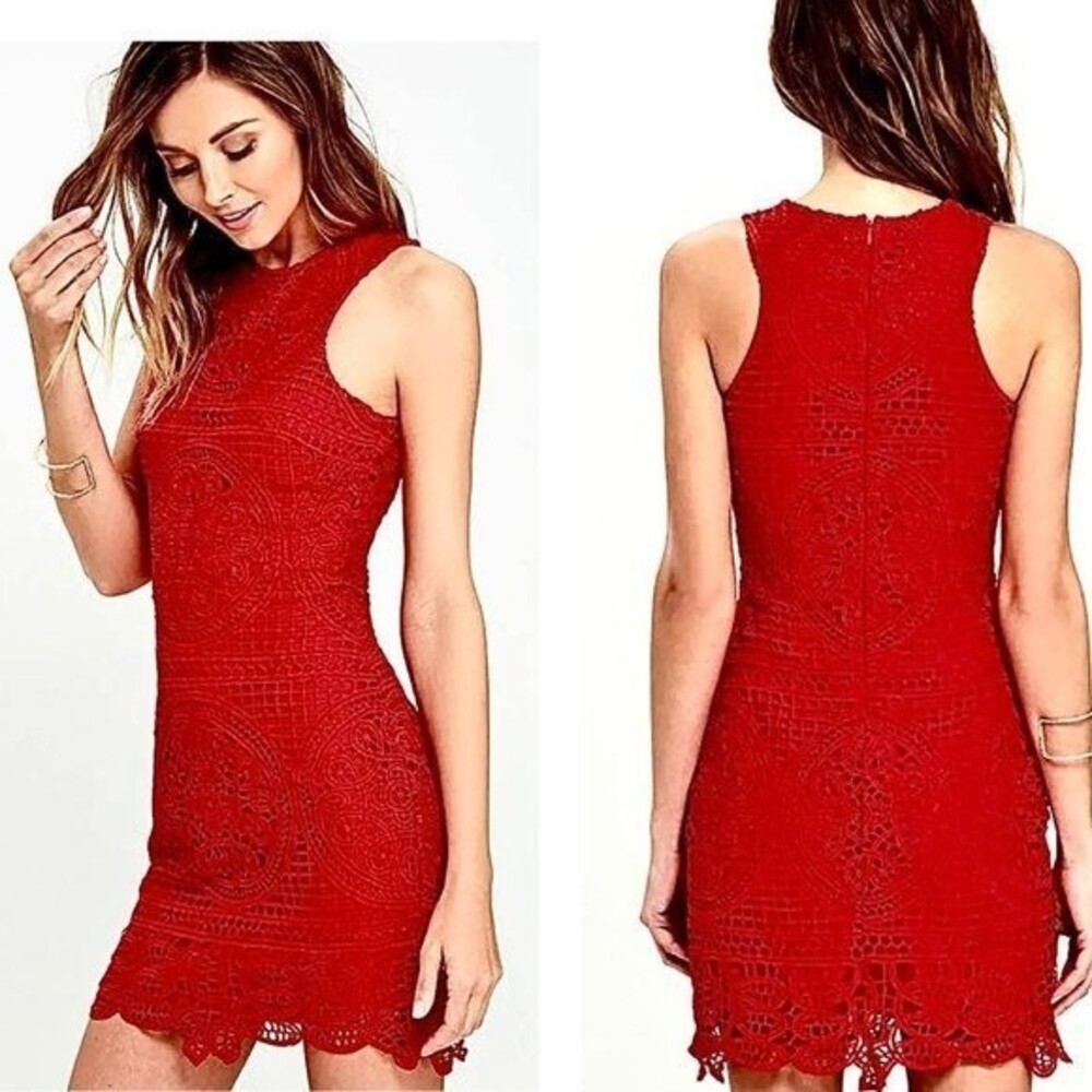 JOA Romanza Red Lace Mini Dress S